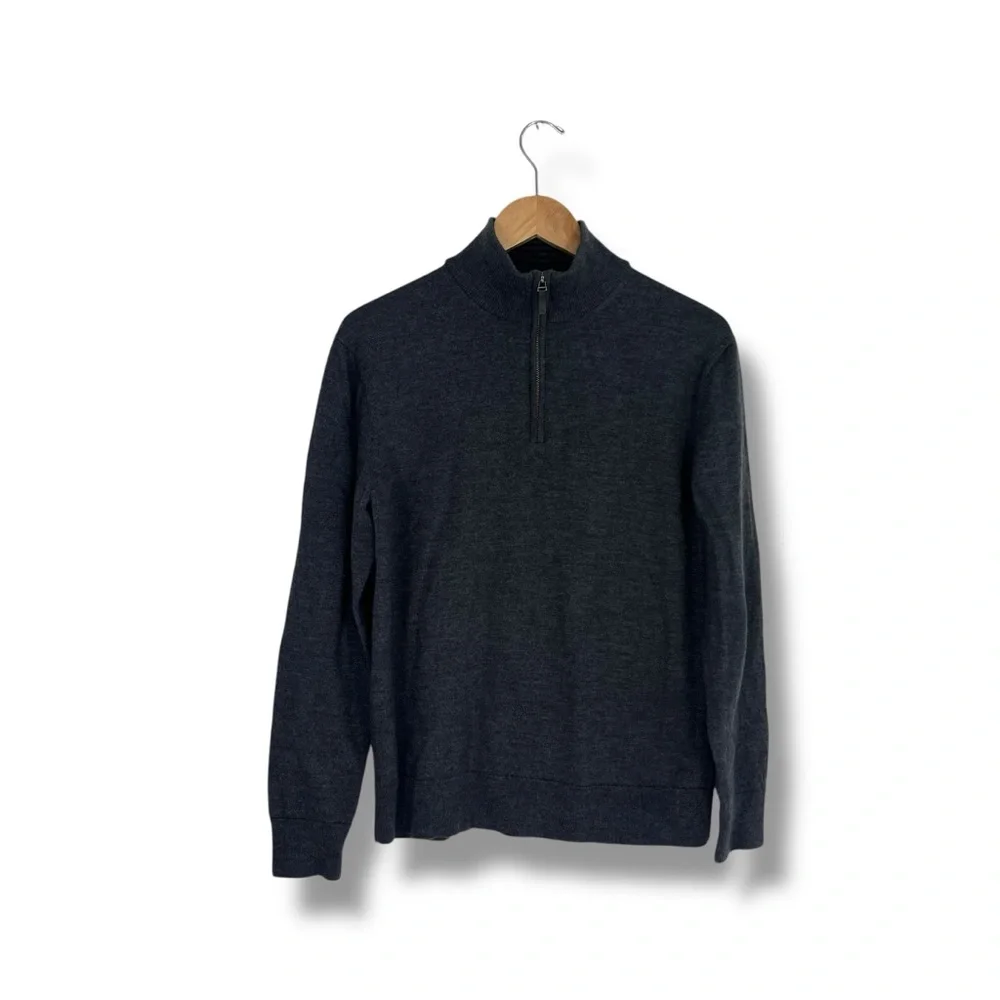Untuckit Sweater Mens 100% Extra Fine Merino Wool Quarter Zip Pullover L Grey